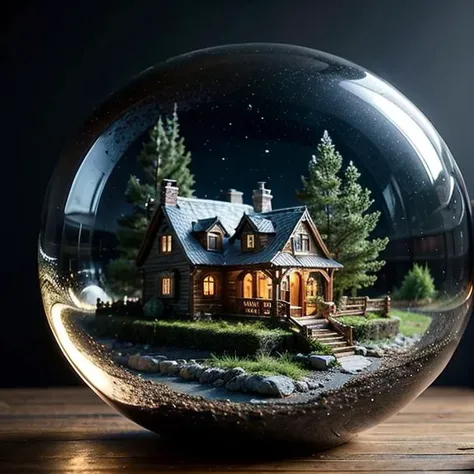 mini house, landscape, old fashion, nature, night light, a bubble, in the bubble, high detailed, masterpiece, best quality, <lora:Bubble_Sora:0.4>, (masterpiece,best quality:1.5)