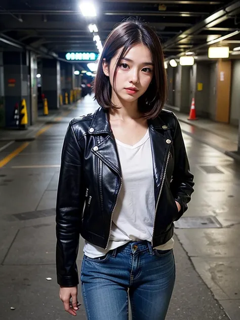 (realistic, photo-realistic, depth of field:1.37), ultra-detailed, (realistic skin),
1girl, 28yo japanese girl, leather jacket, jeans,
<lora:UnderGround-CP:0.7> underground, road, concrete,
