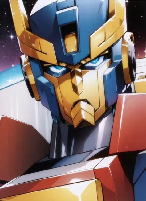 portrait of optimus prime, transformer, robot, mecha, jojo no kimyou na bouken, cosmos, universe, space, <hypernet:sxz-jojo-v1-3000:0.6>