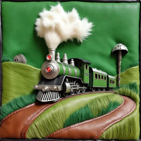 cs-l3ath3r, green steam train with one funnel, travelling in the Wild West