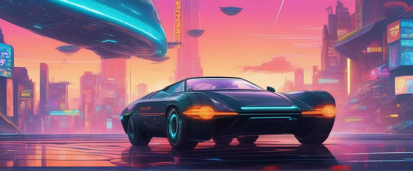 [(36-year-old Kawaii girl:1.2) (Black lace gown with a full skirt, fitted bodice, and ribbon accents)], [(confrontation in a futuristic hover-car chase, weaving through airborne traffic and neon signs:1.3)], anime