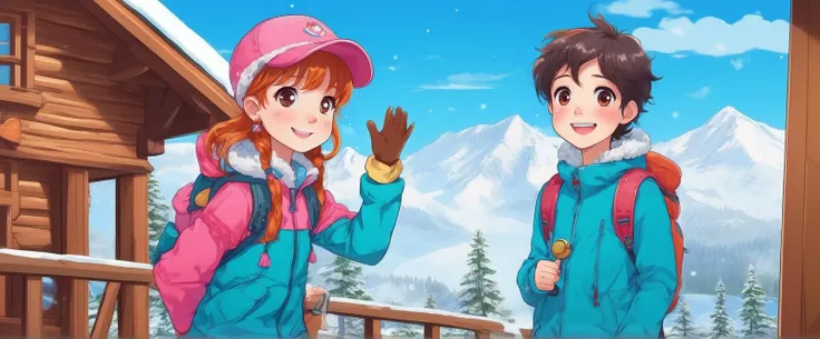 [(36-year-old Y2K girl:1.2) (Cartoon character printed dungarees)], [(Ice Fishing:1.1)], (Picturesque Ski Resort:1.2), anime
