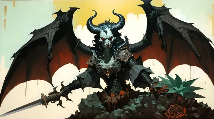 there is a large creature with a huge head and wings, inspired by Aleksi Briclot, insectoid, epic fantasy sci fi illustration, deathwing, wayne douglas barlowe, amazing d & d dark sun art, dwayne barlowe, archaon the everchosen, symmetrical epic fantasy art, wayne barlowe's inferno, by Aleksi Briclot