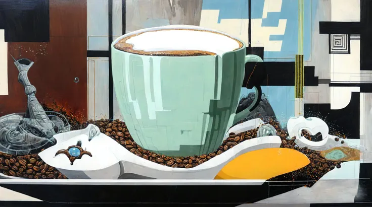 detailed Surrealist painting of a woman reclining <lora:AshleyWoodArtAIcc:1> AND a detailed Psychedelic painting of a winter river rapids <lora:drdjns:1> :0.5 AND a detailed Art Deco painting of a Coffee Cup <lora:sdxl_George barbier v1.0:1>