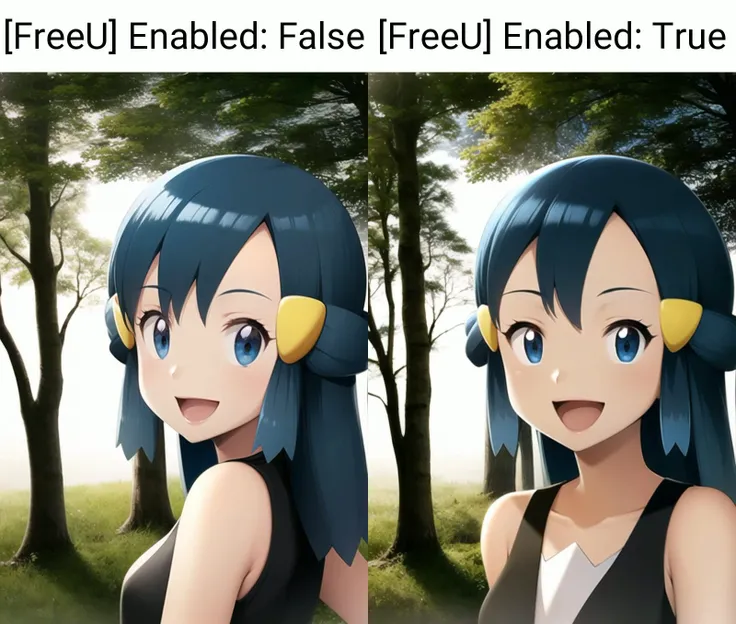 <lora:character_pokemon_dawn_v7:1> dawn \(pokemon\), forest, 1girl, solo, portrait, looking at viewer, blue eyes, blue hair, smile, open mouth, hairclip, sleeveless shirt,