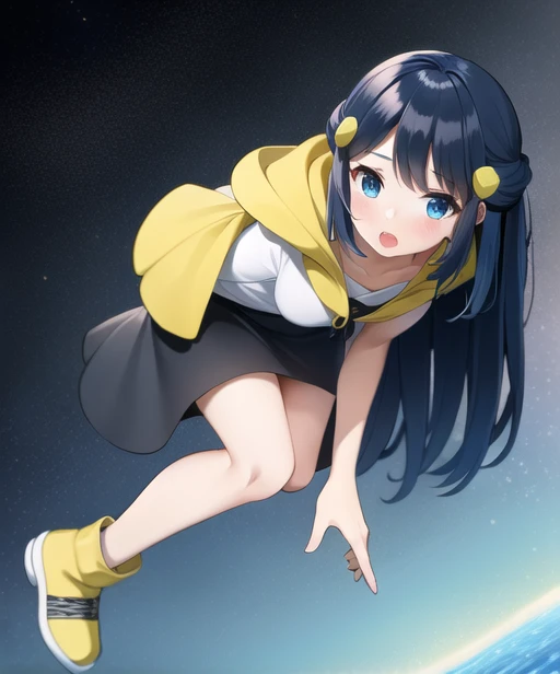 SFW,female, masterpiece, highly detailed, ultra detailed, best quality, highest quality,character_pokemon_dawn, <lora:pokemon_dawn:.5>, (space) setting,hairclip,dark blue hair