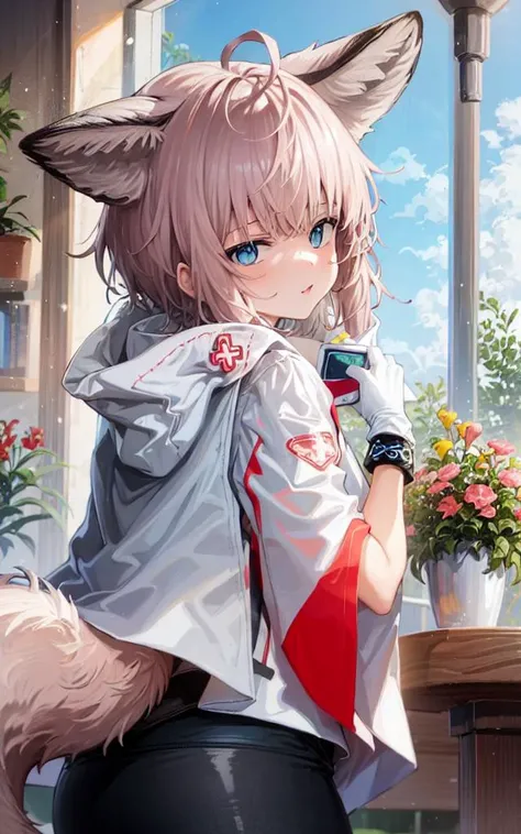 1girl,sussurro,cowboy shot,form back,fox tail