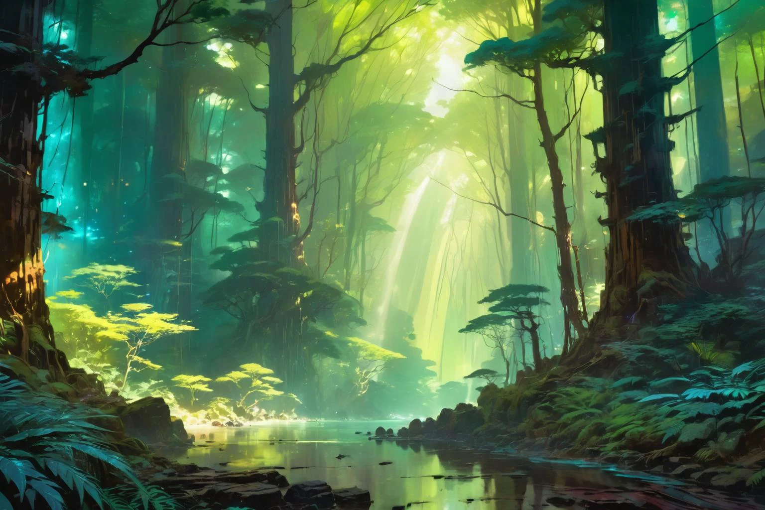 retro ink, neon Brown ,Mahogany , ((fantasy forest)), image style is science fiction digital painting , Split Lighting and global illumination Texture Overlay and Motion Blur and Radial Blur and Chromatic Aberration , , detailed Yoshiyuki Tomino ,, jeremy lipkin and michael garmash and rob rey and greg manchess and huang guangjian and makoto shinkai<lora:Retro_Ink_SDXL:.6>