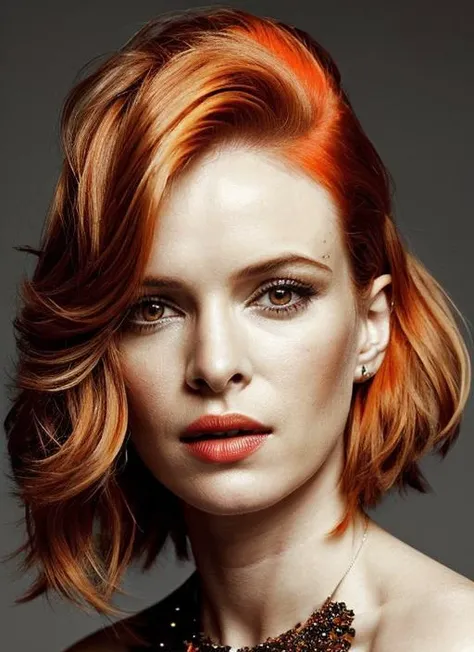 portrait of sks woman by Flora Borsi, style by Flora Borsi, bold, bright colours, orange Mohawk haircut, ((Flora Borsi)), <lora:locon_daniellepanabaker_v1_from_v1_64_32:1.25>