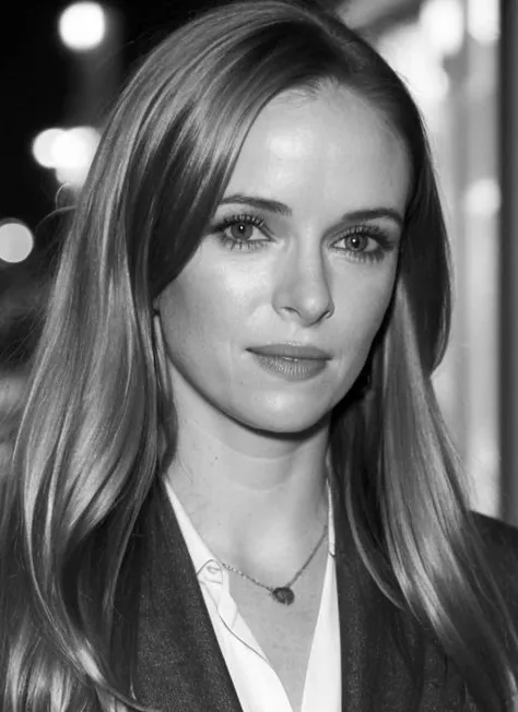 candid RAW close up portrait photo of sks woman in a (purple colored suit:1.0) on a dark street with shopping windows (at night:1.2), bokeh, Ilford Delta 3200 film, dof, high definition, detailed, intricate, flashlight, <lora:locon_daniellepanabaker_v1_from_v1_64_32:1.25>