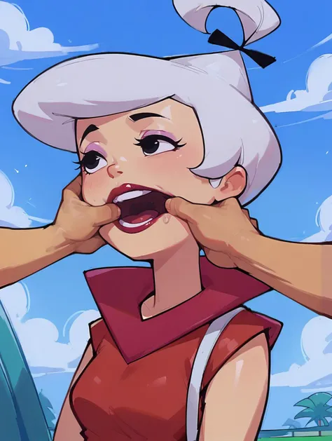 score_9,score_8_up,score_7_up,score_6_up,score_5_up,score_4_up <lora:Smooth Night Style SDXL_LoRA_Pony Diffusion V6 XL:0.7> <lora:Judy_JetsonPonyV2:1> judy jetson, white hair, black eyes, scifi <lora:Mouth_Pull:0.7> openwide, open mouth, finger in another's mouth, mouth pull