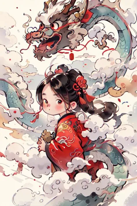 Low contrast,(Ink style:1.2),A shot with tension,detailed background,Double exposure,masterpiece,professional artwork,famous artwork,1girl,(full body:1.5),Chinese dragon,(long legs:1.2),(Milky skin, shiny skin:1.2),
Tradition Chinese Ink Painting style of A cute girl in traditional Chinese costumes is and Chinese dragon,There are many auspicious clouds in the picture,and thick strokes with dry brushes,watercolor ink painting,full body,extreme long shot,surrounded by a lot of fish,dry brush thick strokes,Zhang Daqian's paintings,clear facial features watercolor ink painting,
<lora:ç»ªå¿-æ°´å¢¨é¾ Ink Painting:0.7>,