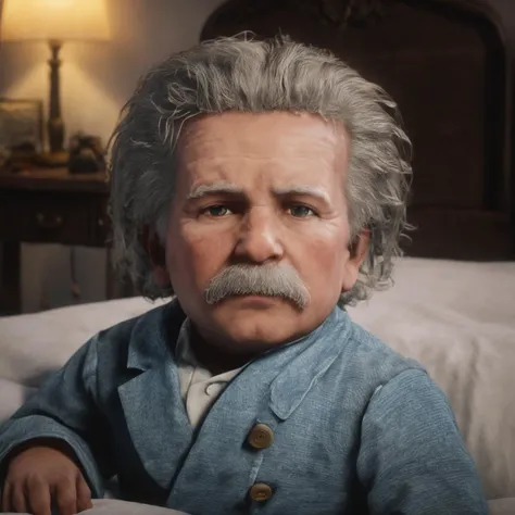 close-up baby albert einstein in the bed , 8k uhd, dslr, high quality, rdr2game style <lora:RDR2V1.2-000012:1>