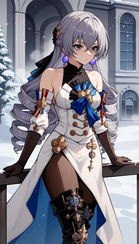 score_9, score_8_up, score_7_up, source_anime, 
BREAK <lora:[P]Bronya_v1:1>, bronya rand, long hair, drill hair, hair ornament, crossed bangs, earrings, medium breasts, white dress, bare shoulders, detached sleeves, black elbow gloves, pantyhose, black thigh boots, outdoors, steampunk, victorian city, winter, snow, steam, hot air,