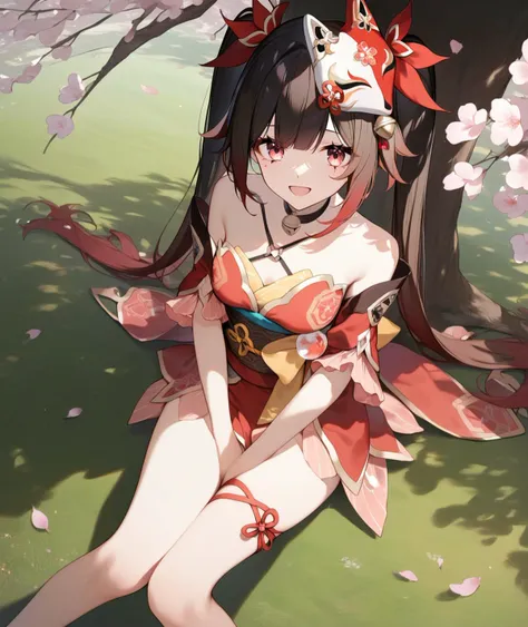 score_9, score_8_up, score_7_up, score_6_up,
<lora:Expressive_H:1.0>, uncensored,
1girl, <lora:sparkleponyxl:1>, sparkle \(honkai: star rail\), twintails, hair tie, asymmetrical sidelocks, mask on head, medium breasts, hair bell, gradient hair,
thigh strap, spaghetti strap, neck bell, red kimono, obi, sash,
looking at viewer, solo,
dating, picnic, (lunchbox:1.1), seat, on seat,
outdoors, park, on grass, tree, cherry blossoms, Cherry blossom leaves dancing, sunlight filtering through the trees,
sitting, wariza, hand between legs,
(dutch angle), (from above:1.1),
against tree,
smile, open mouth,
masterpiece, best quality,