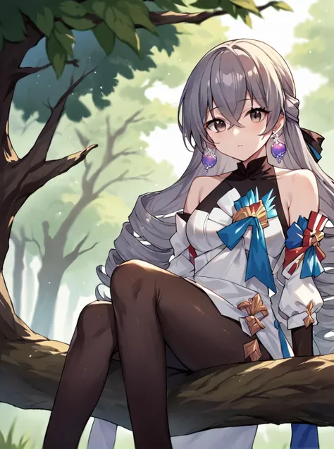 score_9, score_8_up, score_7_up, score_6_up, score_5_up, score_4_up, source_anime, rating_safe,
BREAK
(squatting:0.1), sitting in tree, outdoors, nature, forest, dawn, 1girl ,
,
,
<lora:bronyarandponyxl:1> 1girl, bronya rand, long hair, (drill hair), crossed bangs, (medium breasts:0.6), earrings, detached sleeves, dress, bare shoulders, black elbow gloves, pantyhose, (black thigh boots:0.1), hair ornament,