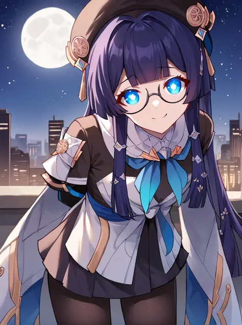 score_9, score_8_up, score_7_up, score_6_up, score_5_up, score_4_up, source_anime, rating_safe,
BREAK
front view, cityscape, night, moon, stars, rooftop, looking at viewer, glowing eyes, smile, white pupils, standing, hands behind back, leaning forward, 1girl,
,
,
<lora:pelaponyxl:1> 1girl, pela \(honkai: star rail\), beret, long hair, hime cut, (glasses:0.8), long sleeves, hair ornament, (black-framed eyewear:0.6), elbow gloves, dress, pantyhose,