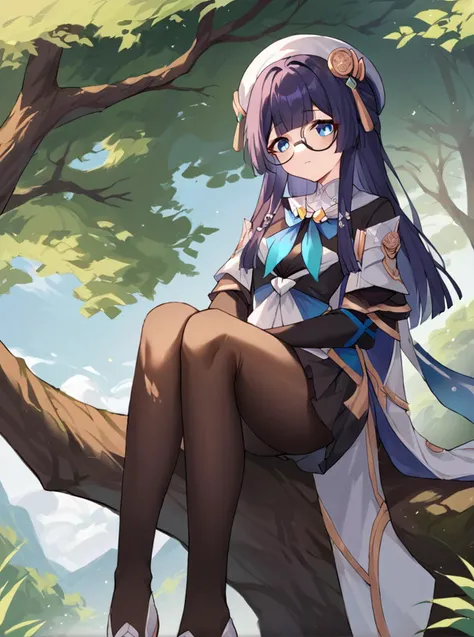 score_9, score_8_up, score_7_up, score_6_up, score_5_up, score_4_up, source_anime, rating_safe,
BREAK
(squatting:0.1), sitting in tree, outdoors, nature, forest, dawn, 1girl ,
,
,
<lora:pelaponyxl:1> 1girl, pela \(honkai: star rail\), beret, long hair, hime cut, (glasses:0.8), long sleeves, hair ornament, (black-framed eyewear:0.6), elbow gloves, dress, pantyhose,