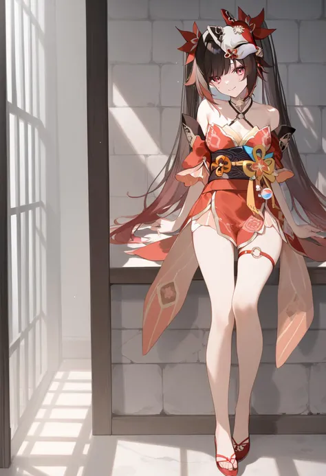 score_9, score_8_up, score_7_up, score_6_up,
<lora:Expressive_H:1.0>, uncensored,
1girl, <lora:sparkleponyxl:1>, sparkle \(honkai: star rail\), twintails, hair tie, asymmetrical sidelocks, mask on head, medium breasts, hair bell, gradient hair,
thigh strap, spaghetti strap, neck bell, red kimono, obi, sash,
(prison), (prison cell), Stone floors, stone walls, dim lighting,
(nose blush:1.1), (head tilt:1.2),
(full body:1.3),
arms behind back, standing,
front view,
smile,
against wall,
masterpiece, best quality,