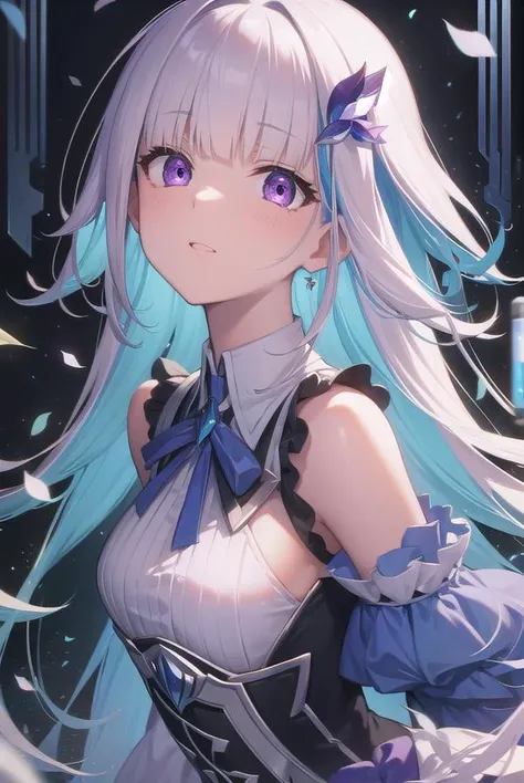 lizehelesta, <lyco:lizehelesta-LYCORIStest:1>, 
lize helesta, blue hair, blunt bangs, colored inner hair, hair flaps, hair ornament, long hair, multicolored hair, (purple eyes:1.1), sidelocks, two-tone hair, white hair, (small breast:1.2),
BREAK armband, chromatic aberration, collared dress, dress, frilled sleeves, frills, long sleeves, virtual youtuber, white dress,
BREAK looking at viewer,
BREAK outdoors,
BREAK <lora:GoodHands-vanilla:1>, (masterpiece:1.2), best quality, high resolution, unity 8k wallpaper, (illustration:0.8), (beautiful detailed eyes:1.6), extremely detailed face, perfect lighting, extremely detailed CG, (perfect hands, perfect anatomy),
