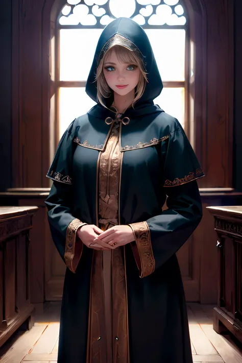 (best quality, high resolution, extremely detailed:1.2), edgCultist girl standing great hall wearing edgCultist_hood, glowing eyes, smiling, detailed twintails, glowing accessories, <lora:Dreadifier_last:0.4> , bioluminescence, <lora:edgCultistHood:1> , dark lighting, dynamic lighting, <lora:Gloomifier_V2_TheGlow:0.7> , castle interior, clothing with intricate detail,