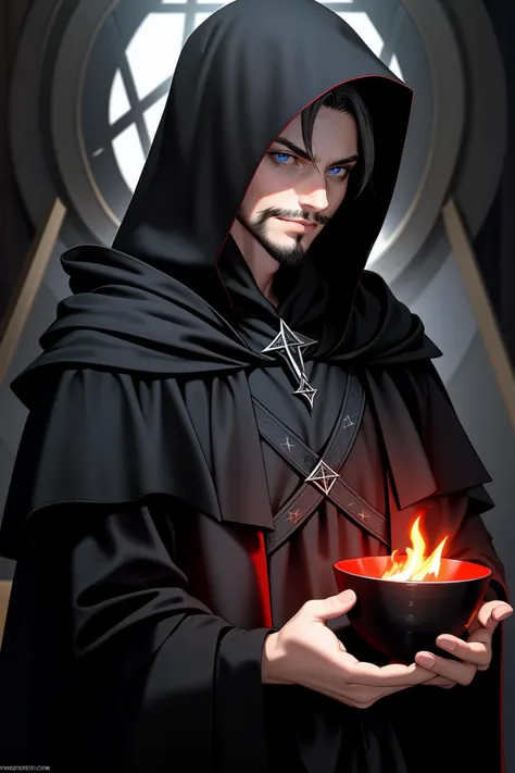 ((Masterpiece, best quality)),edgQuality,smirk,smug, hair inside the hood,short hair,
edgCultist, solo, looking at viewer, blue eyes, 1boy, upper body, male focus, hood, facial hair, cross, cloak, hood up, pentagram ,wearing edgCultist_hood,ominous,dark
<lora:edgCultistHood:0.75>