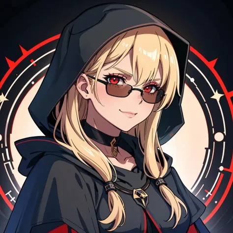 ((Masterpiece, best quality)),edgQuality,smirk,smug, hair inside the hood,ritual circle,
edgCultist, 1girl, solo, (blonde Nadia with sunglasses and a choker), looking at viewer, red eyes, hood, glowing, black background, portrait, glowing eyes, cloak, dark, hooded cloak ,wearing edgCultist_hood,ominous,dark
<lora:edgCultistHood:1> <lora:Ultimate_Nadia:0.5>