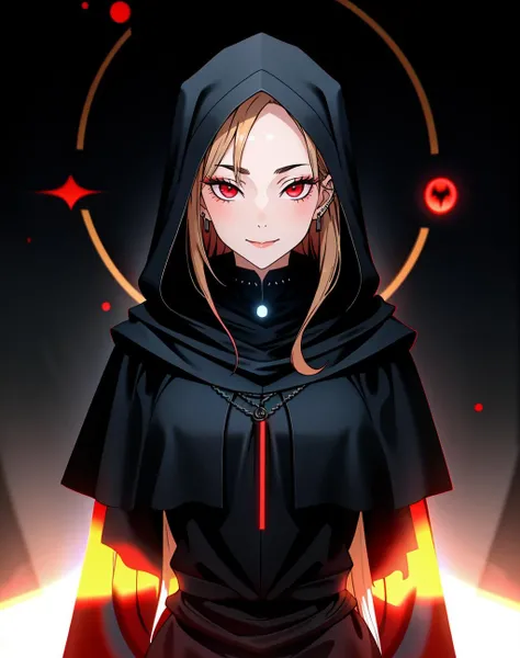 ((Masterpiece, best quality)),edgQuality,smirk,smug, hair inside the hood,
edgCultist, 1girl, solo, looking at viewer, hood, glowing eyes , black background, portrait, glowing eyes, cloak, dark, hooded cloak ,wearing edgCultist_hood,ominous,dark
<lora:edgCultistHood:1> <lora:MarinKitagawa:0.65>gradient blonde hair color, piercings, choker,red eyes,