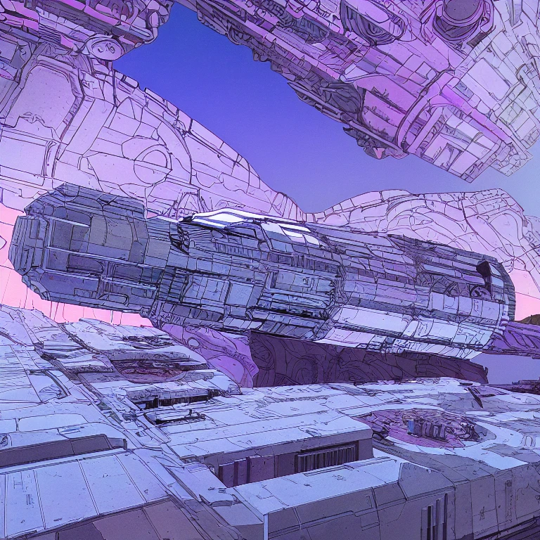 ComplexLA style matte painting of a ((spaceship)) flying over an futuristic alien city, turbulent purple sky clouds, very detailed nurnies|greebles, hard edges, wide angle, panoramic view, science fiction style, sci fi, realistic shaded render, dramatic shadows, ultra detailed, art by Giger