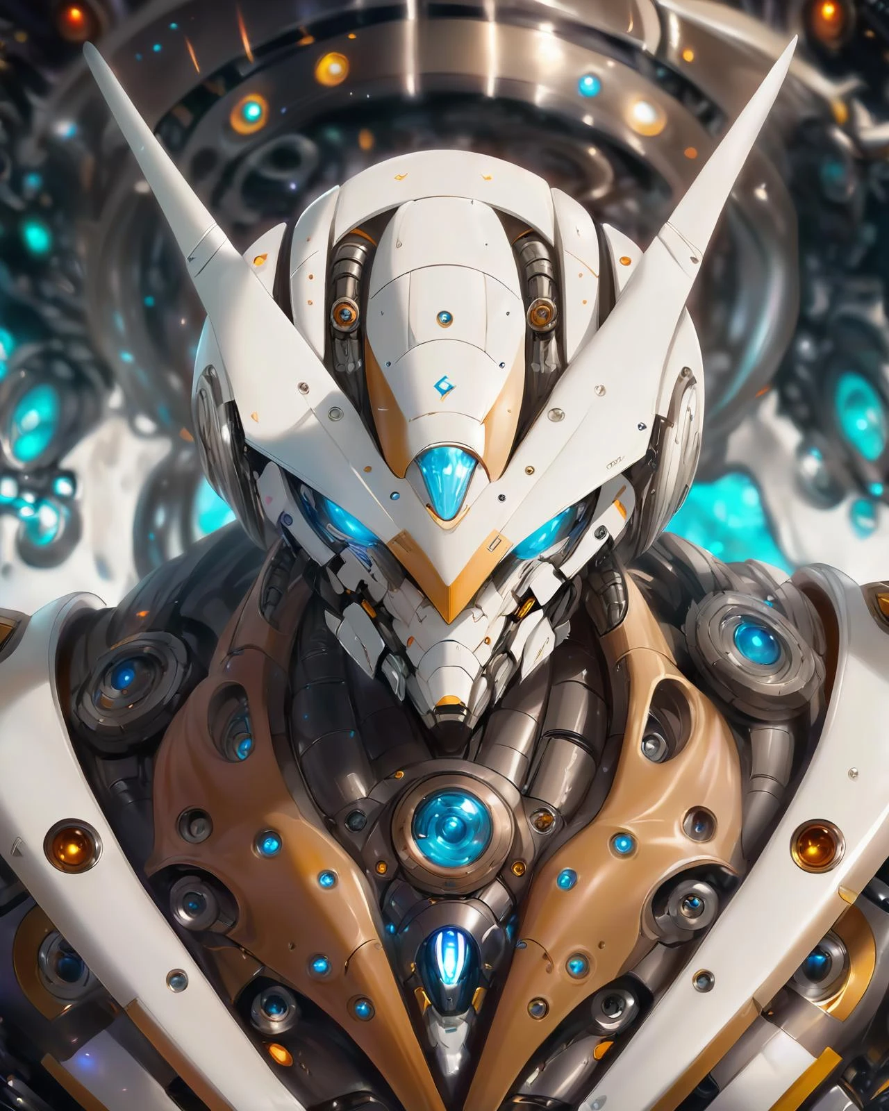 full_body, 1man, mecha, glowing blue eyes, cute, biomechanical, complex robot, interior spaceship background in bokeh, hyper realistic, hyper detailed, intricate, insane fine details, crisp focus <lora:compb0t:0.8>