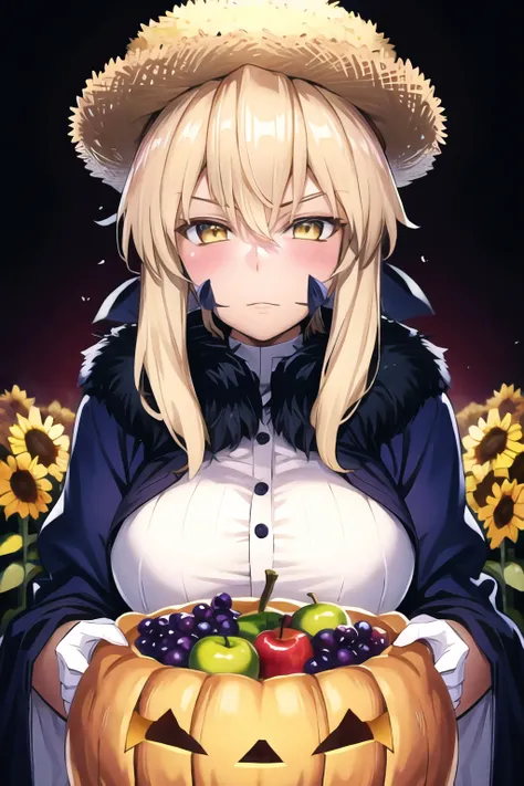 (Aki Minoriko), Mob cap, grapes, grape hat ornament, wide sleeves, shirt, skirt, apron, huge breasts, seductive smile, short hair, red eyes, thick eyelashes, wide hips, {{{Masterpiece}}}, {{{detailed}}} {{{high Resolution}}}, colorful, {{{cinematic lighting}}}, {{detailed}}, 4K, Touhou, autumn, autumn forest, 1girl, tray, (breasts on tray), cute, sexy,