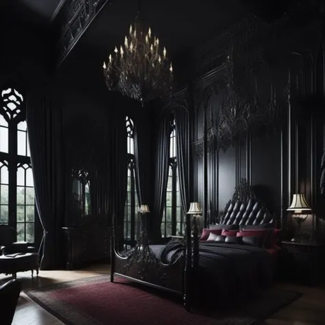 <lyco:Gothic_style_interior_design_Sa_May:1.0> Gothic style interior design of bedroom