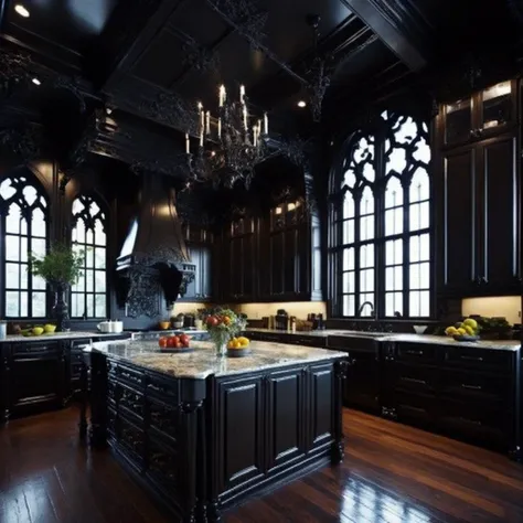 <lyco:Gothic_style_interior_design_Sa_May:1.0> Gothic style interior design of kitchen