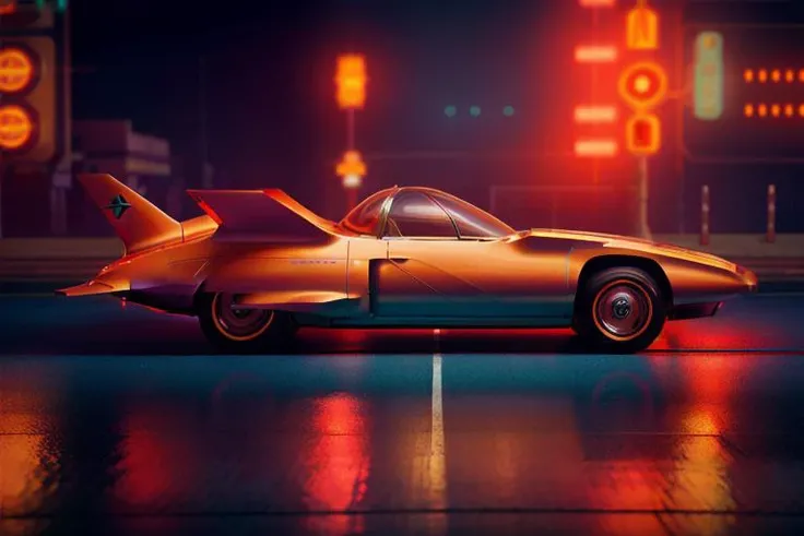 analog gloomy photo of a GM Firebird 3 car, <lora:gmf1r3b1rd3:1>, racing down a neon avenue at night, neon city, outrun, synthwave, retrowave, red sky, ((cyberpunk)), nighttime, High Detail, Sharp focus, ((photorealism)), realistic, best quality, 8k, award winning, dramatic lighting, epic, cinematic, masterpiece, atompunk, dutch angle, volumetric lights, ambient fog:1.3,