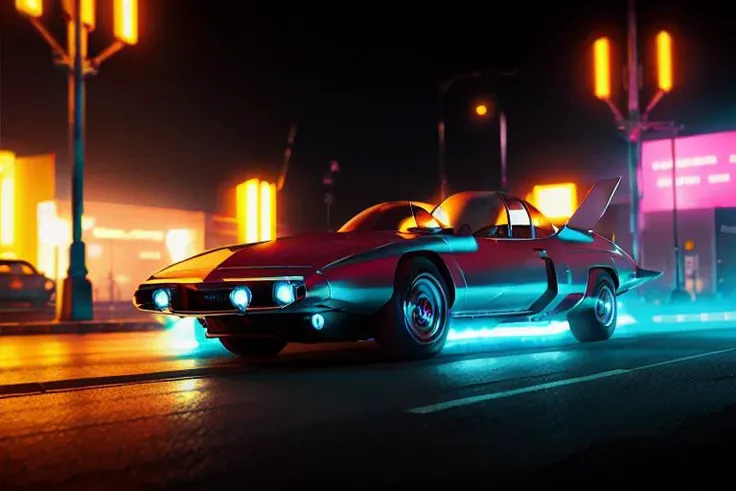analog gloomy photo of a GM Firebird 3 car, <lora:gmf1r3b1rd3:1>, racing down a neon avenue at night, neon city, outrun, synthwave, retrowave, red sky, ((cyberpunk)), High Detail, Sharp focus, ((photorealism)), realistic, best quality, 8k, award winning, dramatic lighting, epic, cinematic, masterpiece, dutch angle, volumetric lights, ambient fog:1.3,