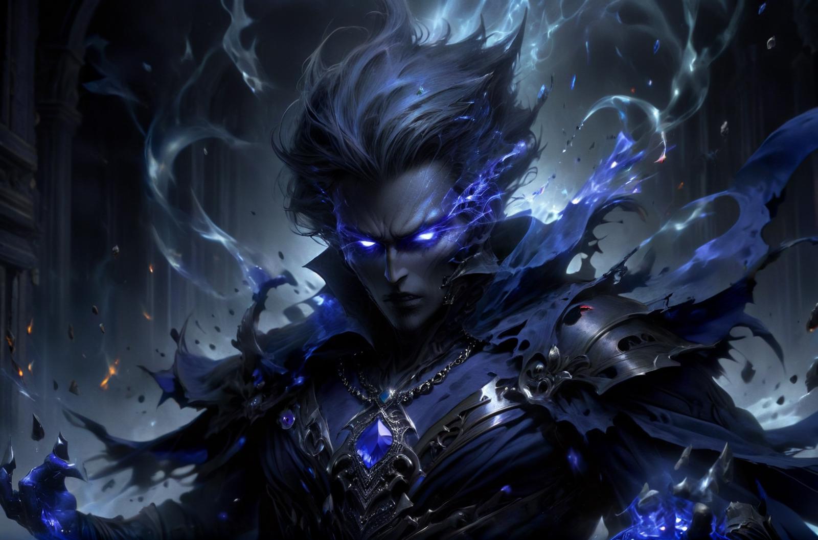 A close up of a person with a sword and a blue light - SeaArt AI