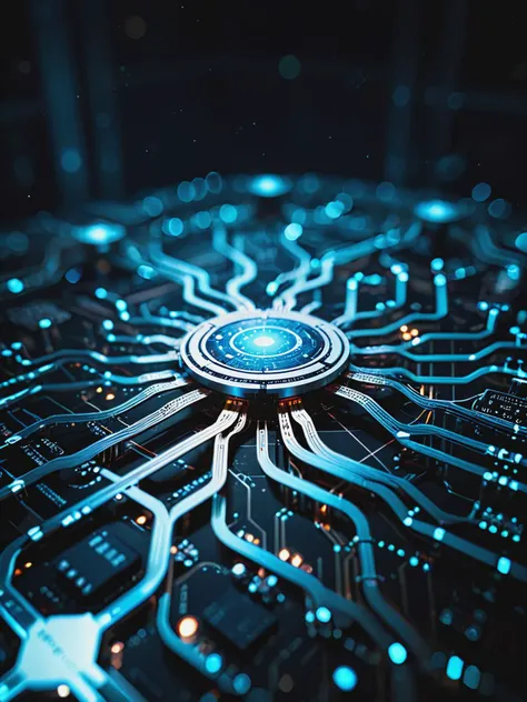 quantum circuits, which are a fundamental concept in quantum computing, abstract shapes and lines to symbolize qubits (quantum bits) and operations such as quantum gates , Experiment with colors and transparency effects to convey the complexity and interconnectedness of quantum algorithms <lora:xl_more_art-full_v1:0.7>, <lora:Desolation:0.5>