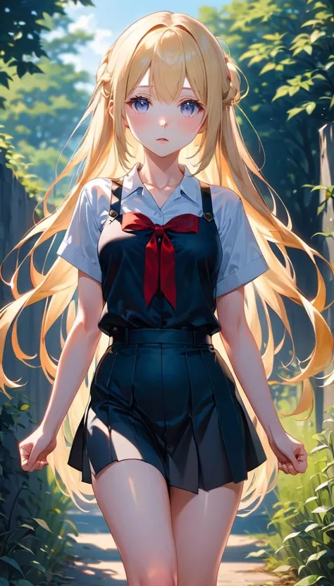 anime painting of a beautiful pale girl,(squart:1.5),long blonde hair,looking at viewer,short skirt,tshirt,professional photography,<lora:DetailedEyes_V3>,shoes,centred,outdoor,<lora:ClearHand-V2:2>,legs,feet,open hands,