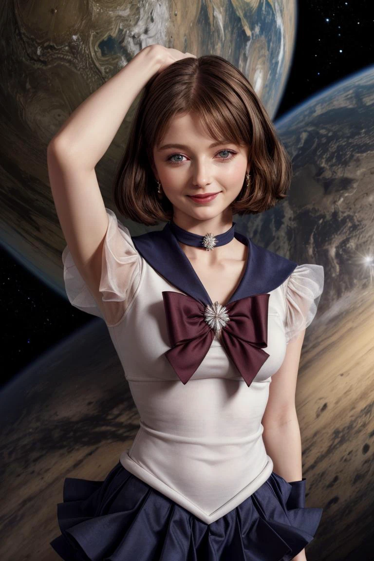 (masterpiece:1.2), (best quality:1.2), (extremely detailed:1.2),
thomasin mckenzie, <lora:v4.3:0.5>, (shot hair:1.2), shy smile, dynamic pose,
sailor saturn, tiara, sailor senshi uniform, <lora:sailormoon_sailorsaturn:1>,
pleated skirt, elbow gloves, jewelry, brooch, choker, (no skirt:1.4),
outer space, <lora:add_detail:1>, <lora:GodPussy1 v4:0.3>,