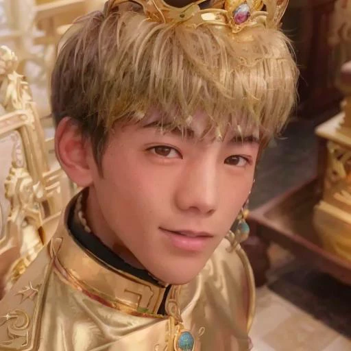 best quality, ultra high res, official wallpaper, (photorealistic:1.4), (1man), (18 year old man),strong muscle, (laugh widely:0.8), looking at viewer, extremely detailed CG unity 8k wallpaper, light on face, cinematic lighting, <lora:dingzhenlora_v1:1>,gold jewellery,king,lord,gold crown,(sacred pose:1.3),full body,standing,colored gemstone
