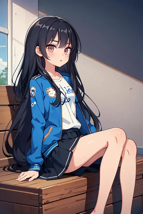 (masterpiece, best quality), 1girl,     <lora:Marco_-_Marco_and_the_Galaxy_Dragon:1> Marco, black hair, long hair, dot eyes, blue jacket, skirt