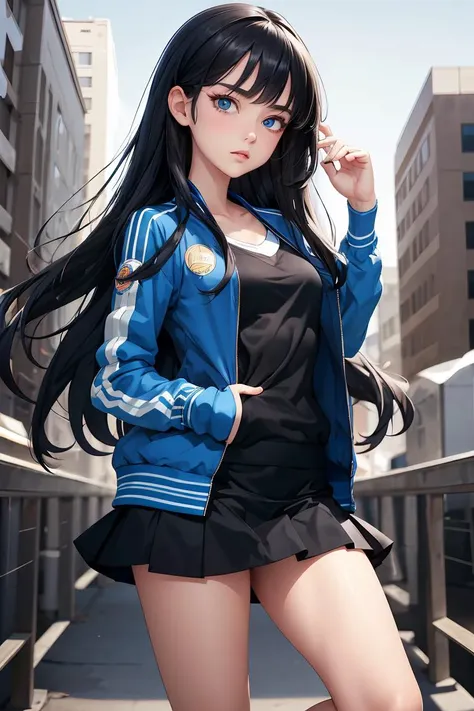 (masterpiece, best quality), 1girl,     <lora:Marco_-_Marco_and_the_Galaxy_Dragon:1> Marco, black hair, long hair, dot eyes, blue jacket, skirt