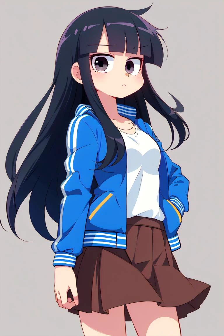 (best quality, masterpiece, hires), <lora:Marco_-_Marco_and_the_Galaxy_Dragon:0.8>, Marco, 1girl, blue jacket, black hair, long hair, skirt, ((dot eyes)), black eyes, <lora:hyperrefiner_v090:0.8>, cowboy shot ,cartoon, toony