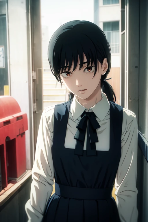 <lora:asaMitakaLora:0.8>, masterpiece, cowboy shot, upper body, 1girl, mitaka asa, chainsaw man, black hair, (low twintails:1.1),