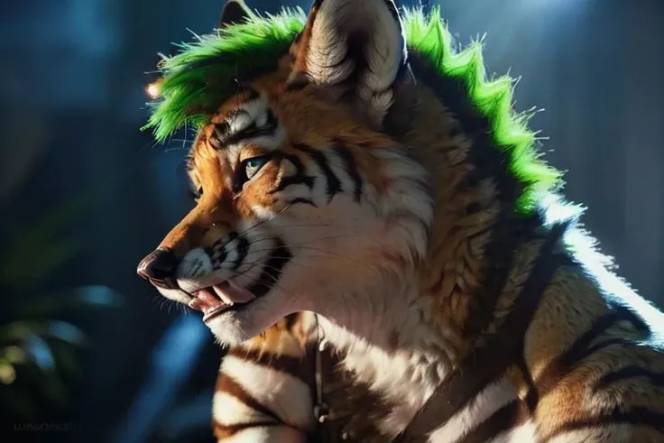 a ((anthro fox male alone)), (green hair crest on head), detailed fluffy fur, seductive, detailed background, tiger, male furry, smiling, multicolored fur, anthro, 
masterpiece, detailed fur, realistic fur, tiger ears, fluffy tail, 
full body, detailed skin, detailed face and eyes, higher body and limbs detail, realistic proportions, anthro_fox, anatomically correct,l huge canine penis, knot, cum, detailed background,
detailed lighting, cinematic lighting, detailed ambient light, gray natural lighting, backlighting, crepuscular ray, 
half body shadow, sharp focus, detailed canine penis, realistic canine penis, (knot), animal genitalia erect