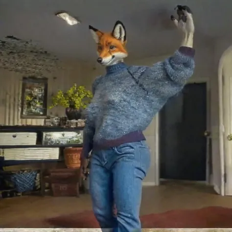solo, 1girl, (anthro mature female fox wearing jeans and a sweater), real, paws, detailed fur, realistic, photo, vhs, distortion, glitch, 90VHS, vhs still from tv, vhs from documentary, vhs commercial, home , family reunion, thanksgiving, <lora:VHS3:0.5> <lora:Furtastic_Detailer:0.2> <lora:badvhs_v1:1>