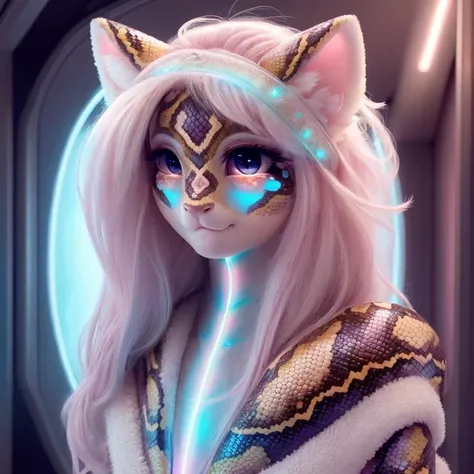 (best quality: 1.2), (masterpiece: 1.2), highly detailed, RAW Photo,
fFaceDetail EyeDetail SkinDetail HairDetail <lora:add_detail:0.4>
(portrait:1.5)
(<lora:KawaiiTech-20:0.2> kawaiitech, pastel colors, kawaii, cute colors, scifi:1.2)
(transformation:1.2), anthro, (Anthropomorphic:1.4) (hybrid:1.1) ,
(Snake:1.2) Cedar
(woman:1.3),
scales , ( feathers :0.7),
standing in a luxurious modern room,