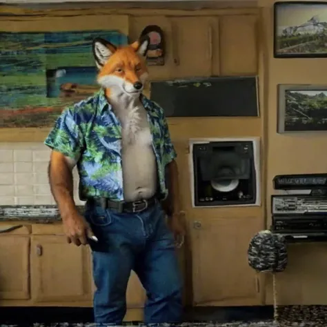 solo, 1boy, (anthro mature large male fox wearing a Hawaiian shirt), holding a can of beer, real, paws, detailed fur, realistic, photo, vhs, distortion, glitch, 90VHS, vhs still from tv, vhs from documentary, vhs commercial, home , family reunion, thanksgiving, <lora:VHS3:0.5> <lora:Furtastic_Detailer:0.2> <lora:badvhs_v1:1>