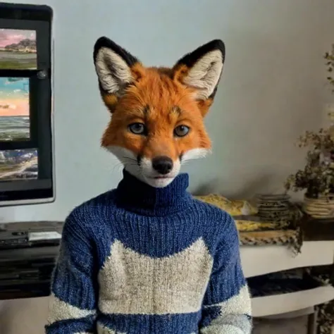 solo, 1boy, (anthro girly male fox wearing a turtleneck sweater), real, paws, detailed fur, realistic, photo, vhs, distortion, glitch, 90VHS, vhs still from tv, vhs from documentary, vhs commercial, home movie, family reunion, thanksgiving,  <lora:VHS3:0.5> <lora:Furtastic_Detailer:0.2>   <lora:badvhs_v1:1>