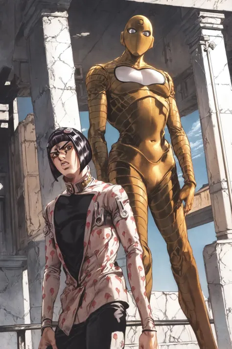 Art style by Akihiro Yamada, Art style by Suehiro Maruo, Art style by Ayami Kojima, (Masterpiece, Top Quality, Super Detail, High Resolution, Best Illustration), Create a sumptuous and high-quality illustration depicting a dramatic encounter between a Sci-fi Astronaut and a Neanderthal man, symbolizing a moment of time travel. Render the scene with the exquisite detail and mastery of Leonardo da Vinci, Albrecht Dürer, and Egon Schiele. Use gold leaf and oil painting on panel to achieve a rich and opulent texture, incorporating chiaroscuro to emphasize the contrast between light and shadow.The astronaut, in sleek, futuristic gear, should be portrayed with intricate precision, while the Neanderthal man, with rugged and primal features, stands in stark contrast. The setting should blend elements of both their worlds, with hints of ancient landscapes and futuristic elements interwoven.Infuse the artwork with the stylistic influences of Mark Brooks and Kay Nielsen, ensuring it radiates a timeless, otherworldly beauty. Focus on creating a masterpiece that captures the awe and wonder of this extraordinary encounter, showcasing the grandeur and complexity of the moment with meticulous detail and artistic brilliance.